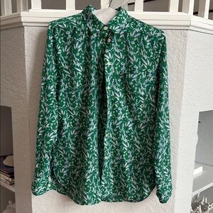 J. Crew Green and White Casual Button Down Shirt